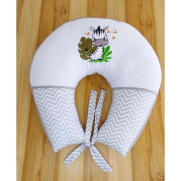 Imagem de Almofada de Amamentação Bebê Total Conforto Tecido Estampado Bordado 1