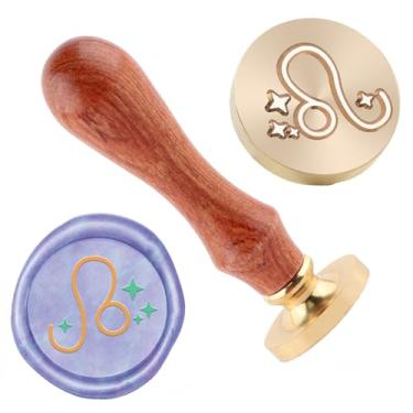 Imagem de Carimbo de lacre de cera Leo Carimbos de lacre de latão removível com alça de madeira para envelopes, álbum de fotos, decoração de cartão postal, convites de festa de casamento, embalagem de presente