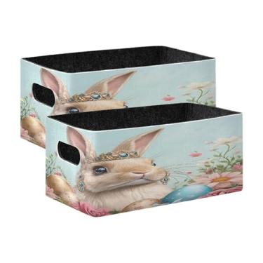 Imagem de xigua Conjunto de 2 caixas de armazenamento de coelhinhos da Páscoa, cubo de armazenamento dobrável, organizador de cestas de armazenamento para livros, prateleiras, armário, lavanderia, berçário