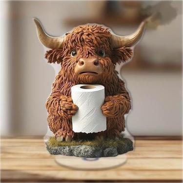 Imagem de Highland Cow Papel higiênico giratório acrílico para alívio de estresse, adequado para decoração de casa. Ideia de presente para Natal, aniversário, aniversário, dia dos namorados, celebrações