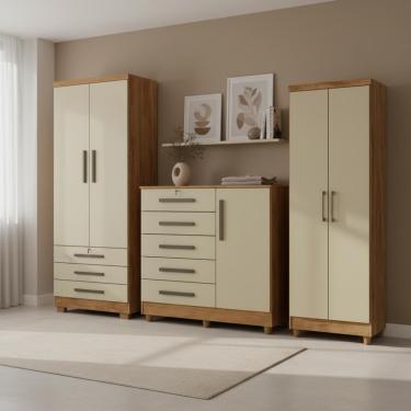 Imagem de Quarto Com Cômoda, Guarda-roupa E Armário Multiuso