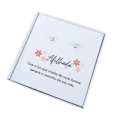 Imagem de Brinco ponto de luz aço + Caixa presente com frase Afilhada - Tws Aces