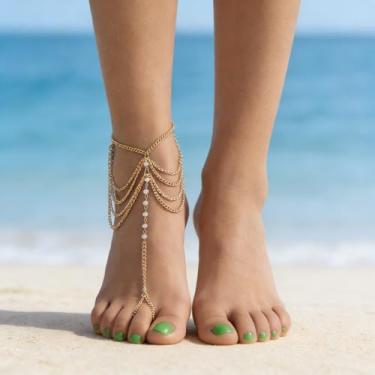 Imagem de Tornozeleira de joias modernas, um acessório feminino versátil projetado para dar um visual chique e considerado a roupas simples diurnas e relaxadas de verão