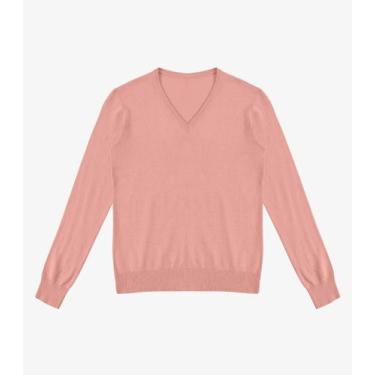 Imagem de Sueter Feminino Gola V Em Tricot Rovitex Rosa, M, Rosa