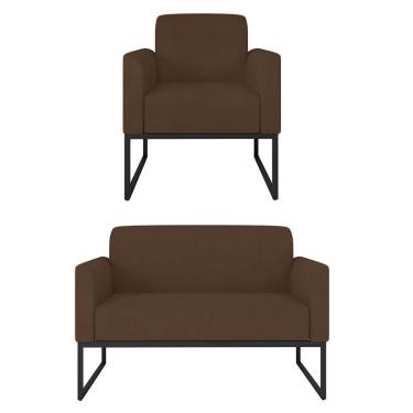 Imagem de Kit Namoradeira E 1 Poltrona Industrial Preta S06 Marrom