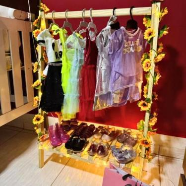 Imagem de Cabideiro Arara Infantil Pinus Divina  Madeira Natural  Organize o Qua