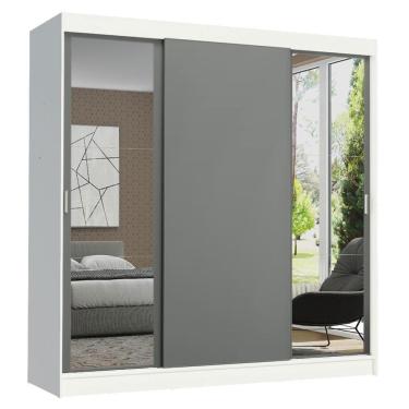Imagem de Guarda-roupa Madesa Reno 3 Porta Correr Espelho Branco Cinza