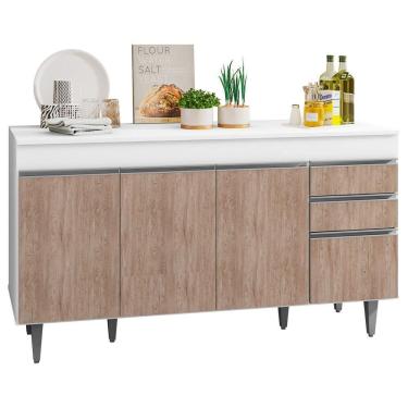 Imagem de Balcão Gabinete Para Pia 150cm Com Tampo 4 Portas 2 Gavetas Marrocos Branco-castanho - Lumil