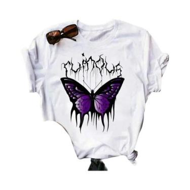 Imagem de Camiseta Feminina Harajuku Com Estampa De Árvore E Borboleta Gótica, G