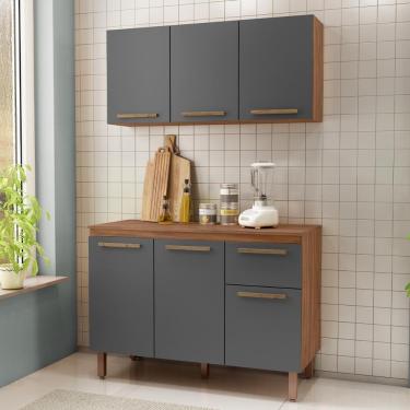 Imagem de Armario De Cozinha Pop 120 Cm Com 6 Portas E 1 Gaveta Freijo/chumbo/freijo
