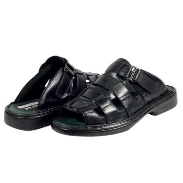 Imagem de Sandália Masculina Papete Couro Preto Moderna Solado Macio - E.SETTING