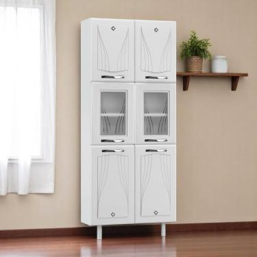 Imagem de Paneleiro Armário De Cozinha Aço 80cm Com Vidros 6 Portas Multimóveis Cr20532 Branco