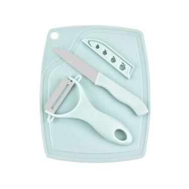Imagem de Kit Conjunto Culinário Tábua com Faca + Descascador - REAL, Verde