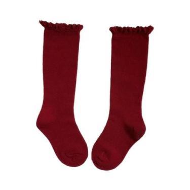 Imagem de Meias De Algodão Com Renda E Babados Para Meninas, Altura Até O Joelho