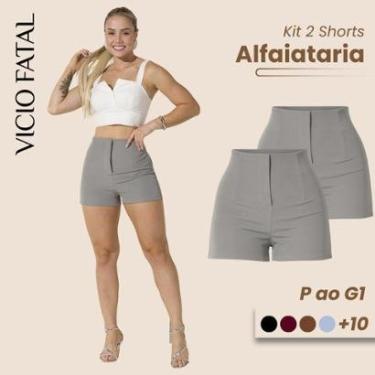 Imagem de Kit 02 Short Alfaiataria Feminino Cintura Alta Short Social Plissado Elegante com Fecho...