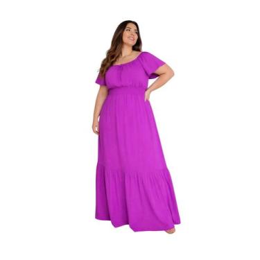 Imagem de Vestido plus size longo ciganinha manga curta viscolinho - LAJMA STORE