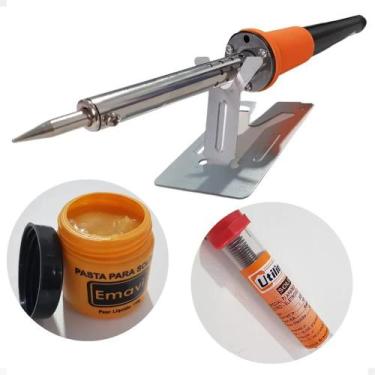 Imagem de Kit Ferro De Solda Profissional 60w Estanho E Pasta De Solda - Congrat