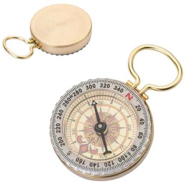 Imagem de Bússola Retro Dourada Metal Bolso Camping Trilha Pesca Caça Sobrevivên