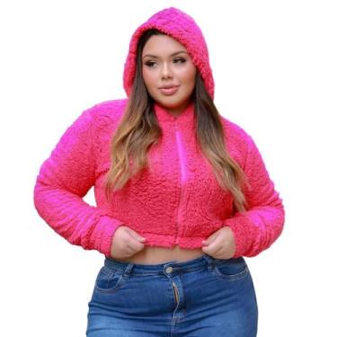 Imagem de Jaqueta feminina teddy com capuz e zíper casaquinho curto sherpa pelúc
