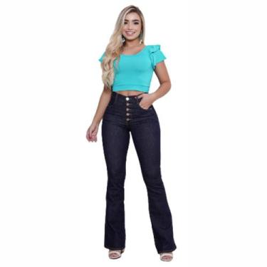 Imagem de Calça Ri19 Jeans FLARE Feminina - 74876, 40, Azul escuro
