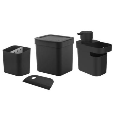 Imagem de Kit Cozinha Dispenser Detergente Porta Esponja Rodinho Lixeira 2,5L Pi