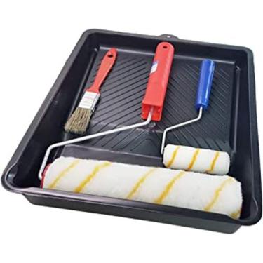 Imagem de Kit pintura parede profissional rolo de pintar antigotas em respingo. 
