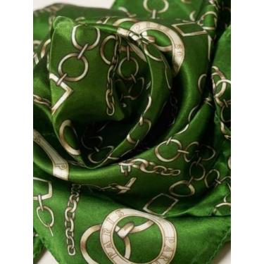 Imagem de Lenço Feminino Cetim Estampa Correntes 50x50cm Luxo para Bolsa e Cabel