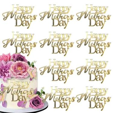 Imagem de Topos para Bolo mdgfge 10 Peças Dourado Acrílico Feliz Dia das Mães