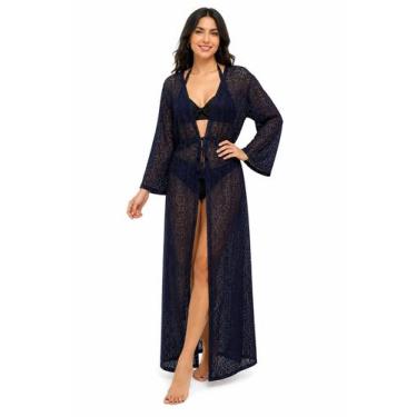 Imagem de Saída De Praia/ Kimono Longo Em Renda De Arrastão Regulagem - Corpo Do