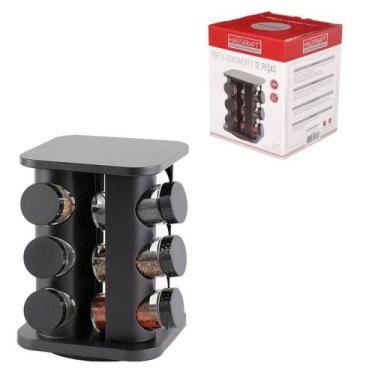 Imagem de Porta Condimento com 12 Potes de Vidro com Suporte Vertical Giratório 