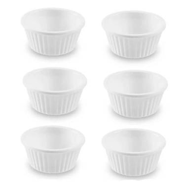 Imagem de Kit 6 Ramequins Canelados Melamina 30ml Branco Molhos Mostarda Ketchup