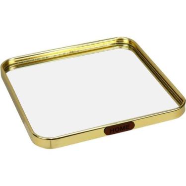 Imagem de Bandeja Home&Co 1x20x20cm Metal Dourado Decoração para Casa Sala e Amb