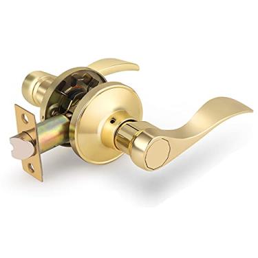 Imagem de 1 maçaneta de passagem de latão polido fechadura de porta de armário de corredor, uso de porta interna, alças onduladas, uso universal