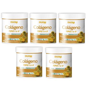 Imagem de Kit com 5 Colágenos Tipo 1 e 2 com Vitaminas 200g Sabor Abacaxi Duom Original 
