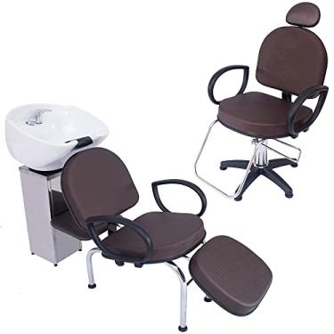Imagem de Kit 1 Poltrona Cadeira Fixa e Lavatório Salão Beleza Roma