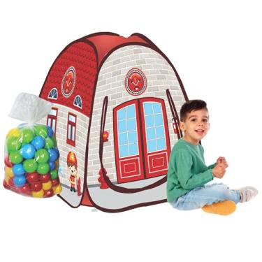 Imagem de Fabrincando Ideias Toca Barraca Infantil Pop Up com 50 Bolinhas Bombeiros