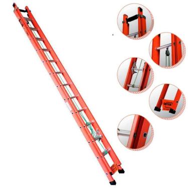 Imagem de Escada de Fibra de Vidro 25 Degraus Extensível 4,5 x 7,8 Metros EAFD-25 SÍNTESE