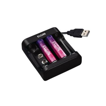 Imagem de Carregador Usb Pilhas Baterias Recarregável Aa Aaa 9v Com 2 Pilhas Elgin