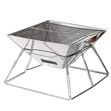 Imagem de Grelha de aço inoxidável fácil de limpar Dobrável Portátil Churrasqueira Churrasqueira a carvão Acampamento Externo Carvão Doméstico Churrasco Não Deformar e enferrujar, Prata, 001