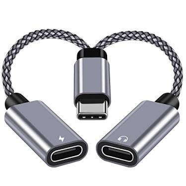 Imagem de NCGGY Divisor USB C 1 entrada 2 saídas, adaptador de áudio Hi-Fi, fone de ouvido USB C duplo e adaptador de carregador compatível com carregamento PD 60W, compatível com i-phone15 Series/Pixel