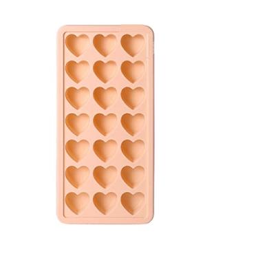 Imagem de Bandeja de cubo de gelo 21 grade molde de cubo de gelo de silicone com bandeja de tampa caixa de cubo de gelo em forma de coração molde de decoração de bolo produção DIY molde de cubo de gelo (cor: laranja)