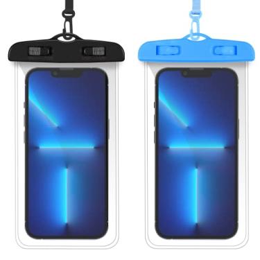 Imagem de VAKS Bolsa impermeável para celular 2 unidades universais à prova d'água subaquática para iPhone 13 12 11 Pro Max Xs Max XS X XR Samsung Galaxy Google Pixel de até 6,9 polegadas, preto + azul