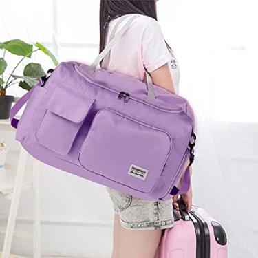 Imagem de Bolsa esportiva de viagem 48,2 x 25,4 x 28 cm bolsa de mão de grande capacidade bolsa de viagem impermeável pano oxford bolsa de ombro de viagem leve bolsa de ginástica esportiva para viagens uso diário (roxo)