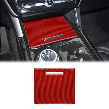 Imagem de SUNJIKA Compatível com 2 peças de fibra de carbono para console central de armazenamento e painel de decoração para acessórios interiores Ford Explorer 2020 2021 2022 (vermelho)