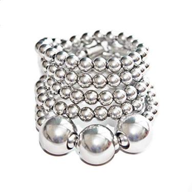 Imagem de Chimok Colar masculino de aço inoxidável, contas budista Mala de 10 mm com três contas sólidas de 25 mm, comprimento da corrente 110 cm, colar de contas de Buda para homem, pulseira de contas de oração do Nepal Destiny