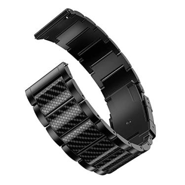 Imagem de BAIHUIAM Pulseira de 22 mm compatível com Galaxy Watch 3 45 mm/Galaxy Watch 46 mm/Gear S3 Frontier, pulseira de titânio com padrão de fibra de carbono para Garmin Vivoactive 4/Venu 2, preta