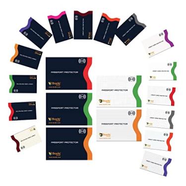 Imagem de Boxiki Travel Capas com bloqueio de RFID, conjunto com código de cores | Envelopes de bloqueio de RFID e capas para passaporte, Branco e azul marinho, Mix - 20 peças