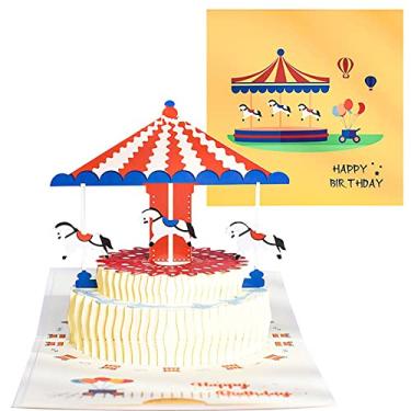 Imagem de Yajun Cartão de aniversário pop-up cartão de carrossel 2 peças DIY cartão de bênção dobrado feito à mão para ela amarela 15 x 15 cm