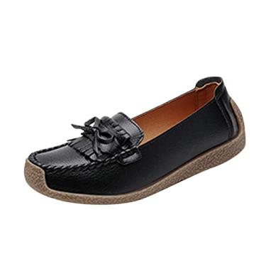Imagem de CsgrFagr Sapatos de feijão de couro femininos sola macia sapatos únicos novos sapatos da moda sandálias anabela (preto, 7)