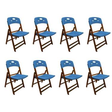Imagem de Kit Com 8 Cadeiras Dobraveis De Madeira Elegance Mel Polipropileno Azu